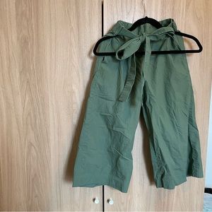J. Crew Barrel Leg Tie Waist Cotton Pants | Olive | 2